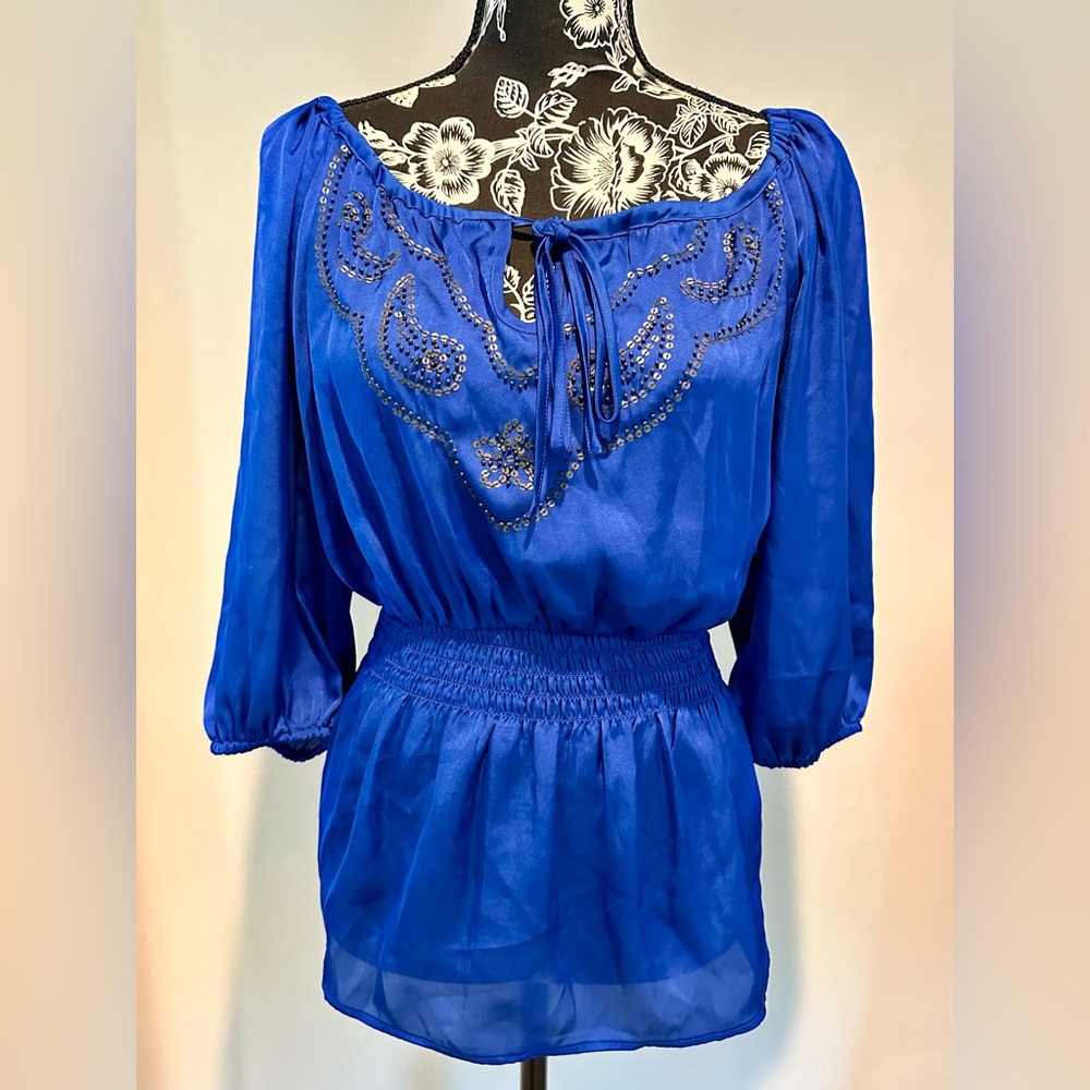 Cobalt blue boho/hippie sequin blouse